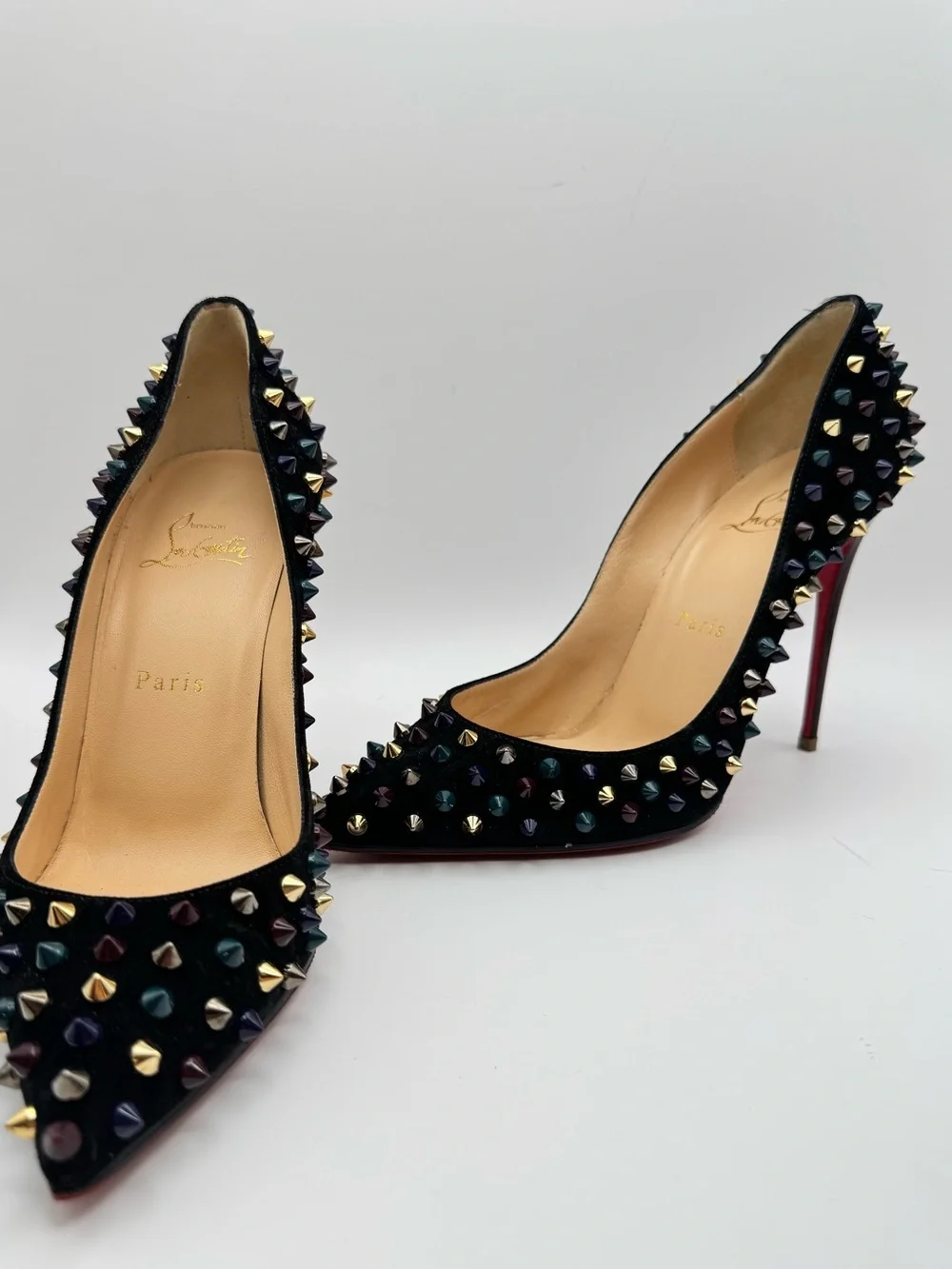 Christian Louboutin Pigalle Follies 100 Multicolor Spike Pumps 38.5 EU